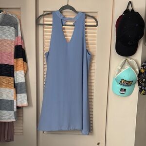 Sleeveless Blue Dress with Keyhole Back